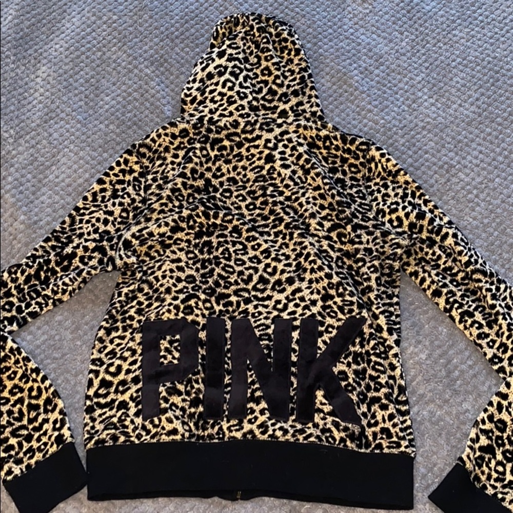 RARE Velour Leopard Cheetah Zip-Up by PINK